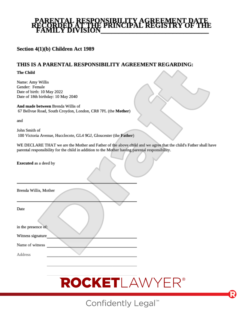 Parental Responsibility Agreement document preview