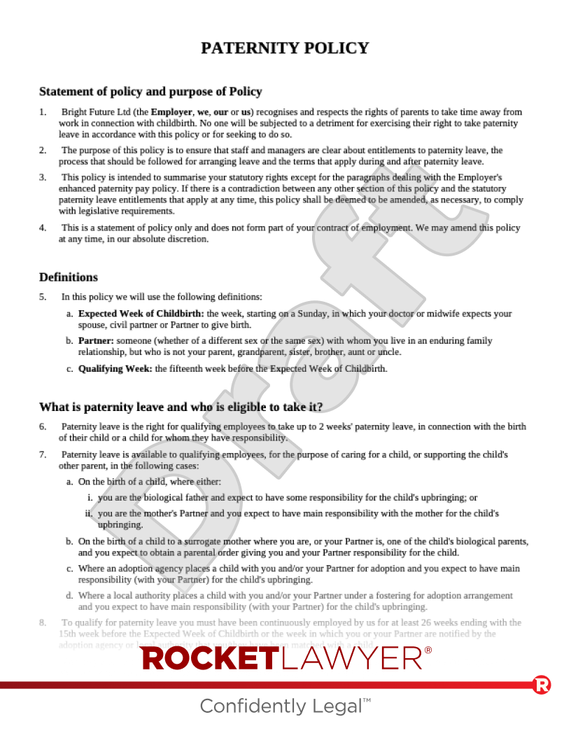 Free Paternity Policy Template & FAQs Rocket Lawyer UK