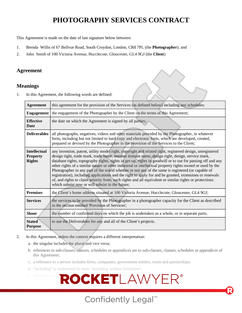 Photography Contract document preview