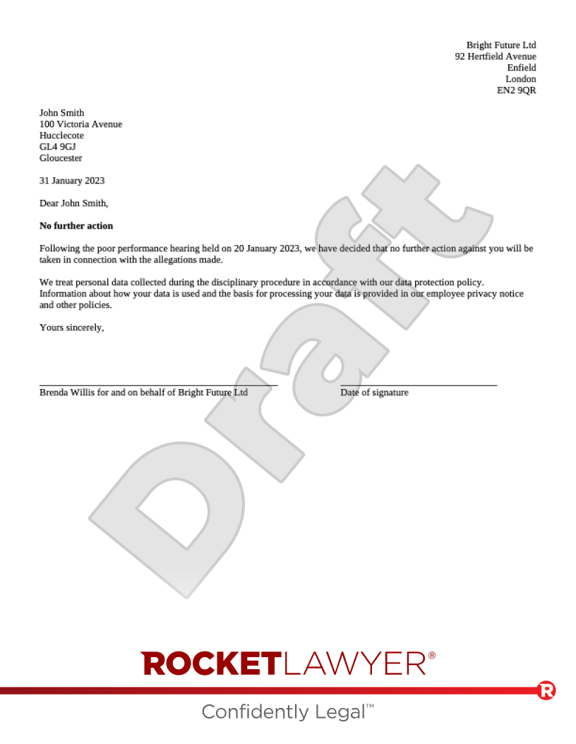 Disciplinary Outcome Letter document preview