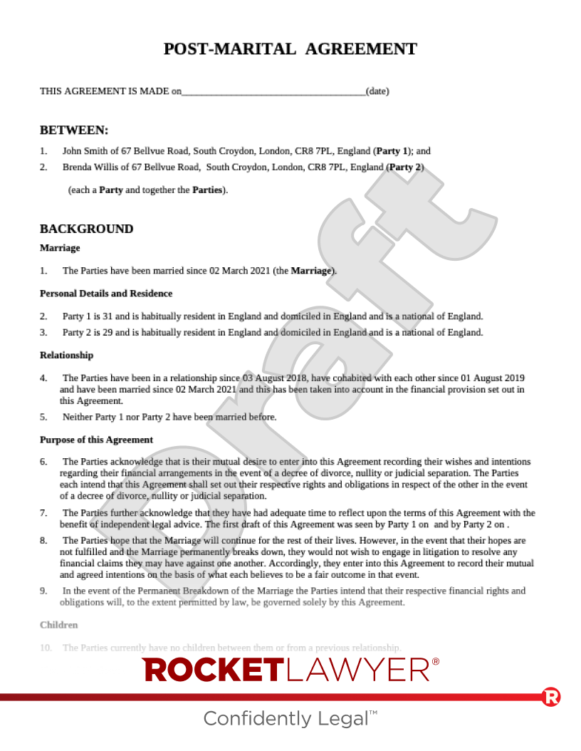 Postnuptial Agreement (Postnup) document preview
