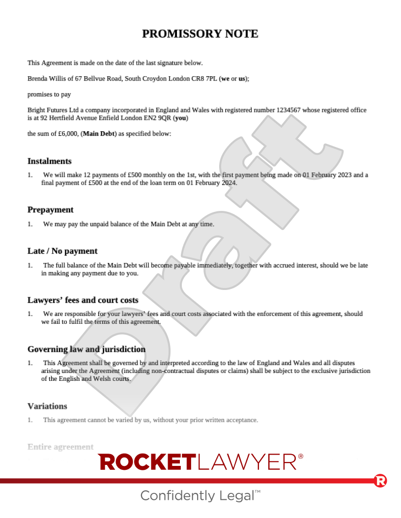 Promissory Note document preview