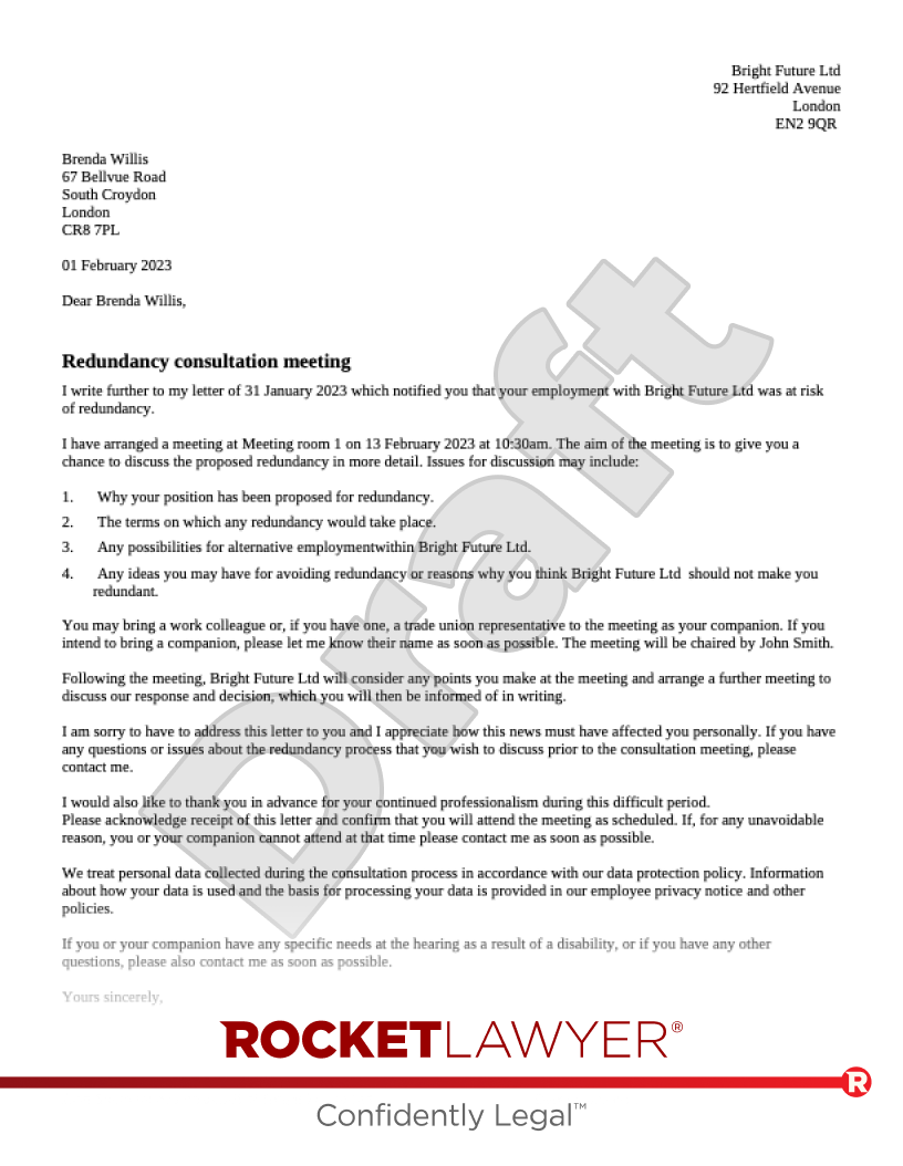 Redundancy Consultation Letter document preview