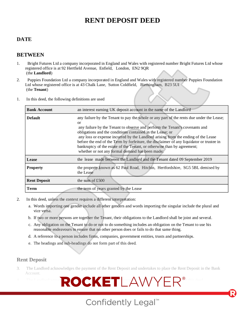 deed of assignment of rent deposit