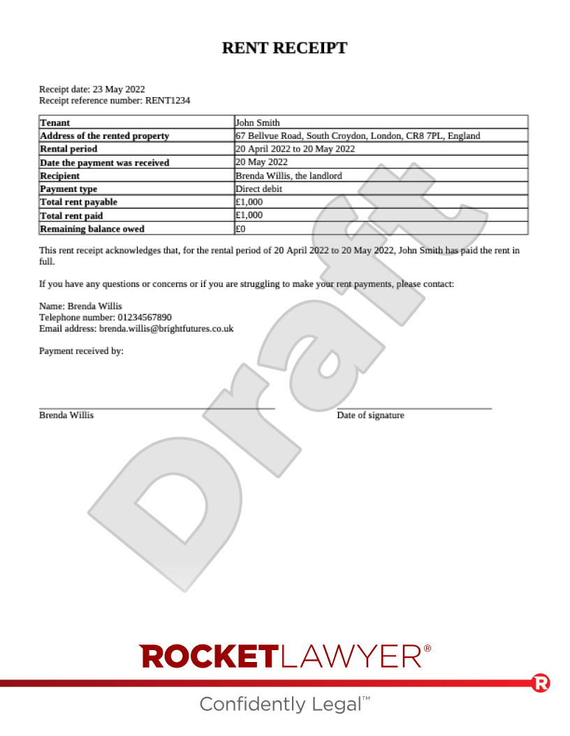 Rent Receipt document preview