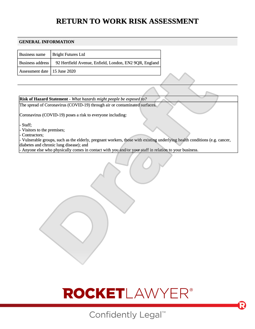 Workplace Risk Assessment document preview