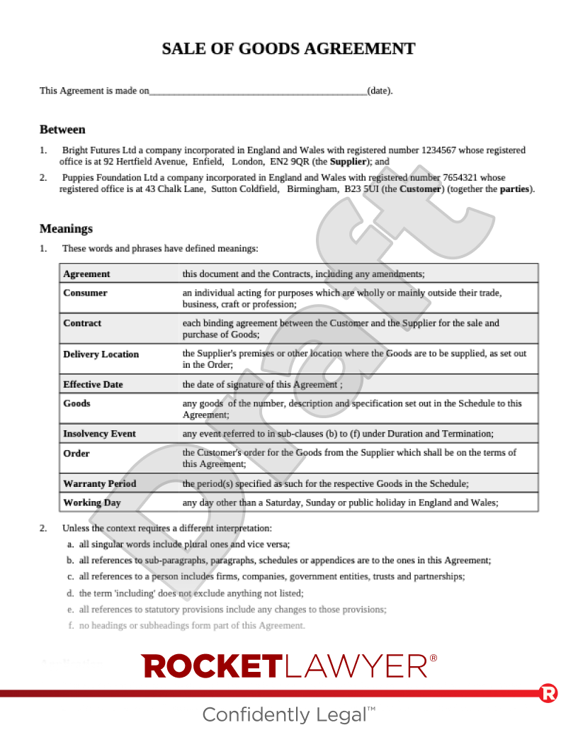 Sales Agreement document preview
