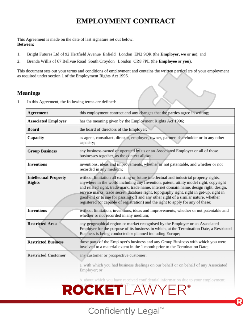 Senior Employment Contract document preview