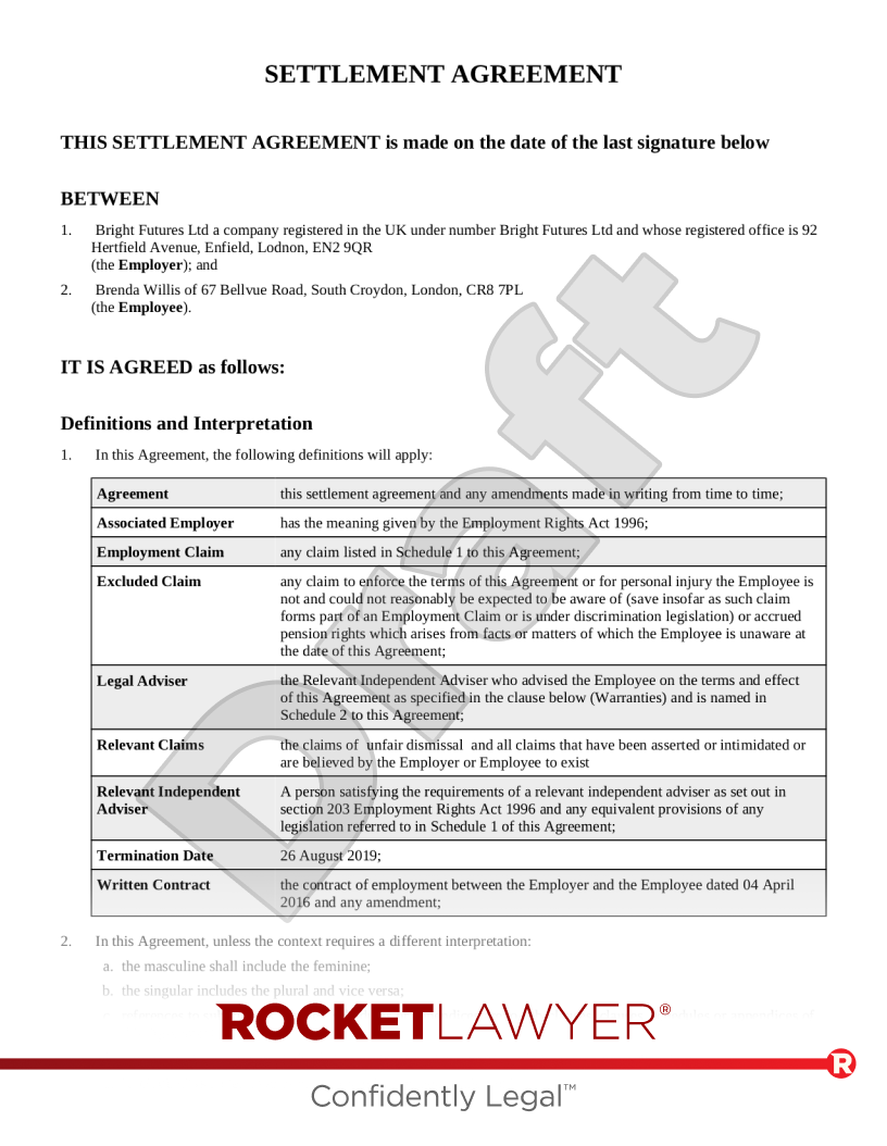 Make your Settlement agreement