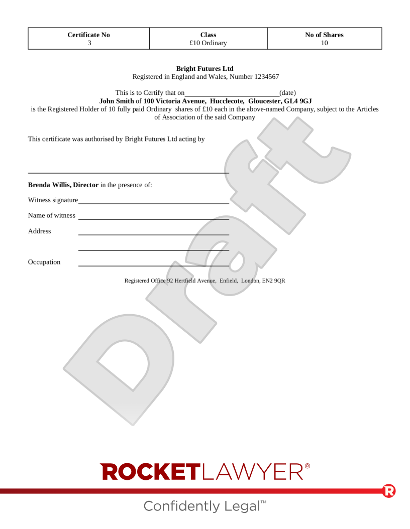 Share Certificate document preview