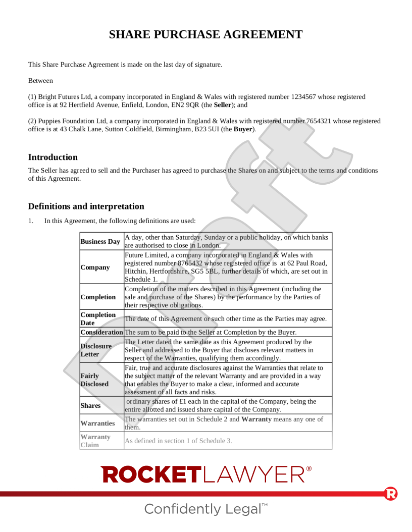 Share Purchase Agreement document preview