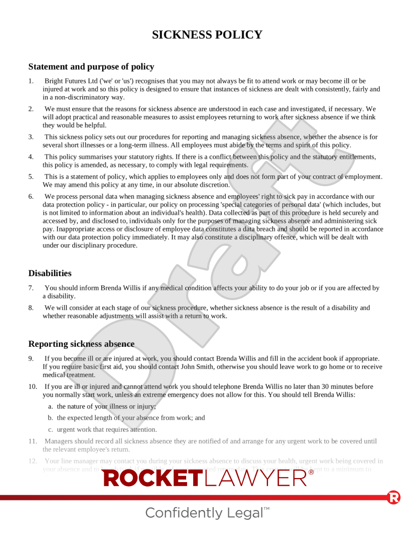 Free Sickness Policy Template & FAQs Rocket Lawyer UK