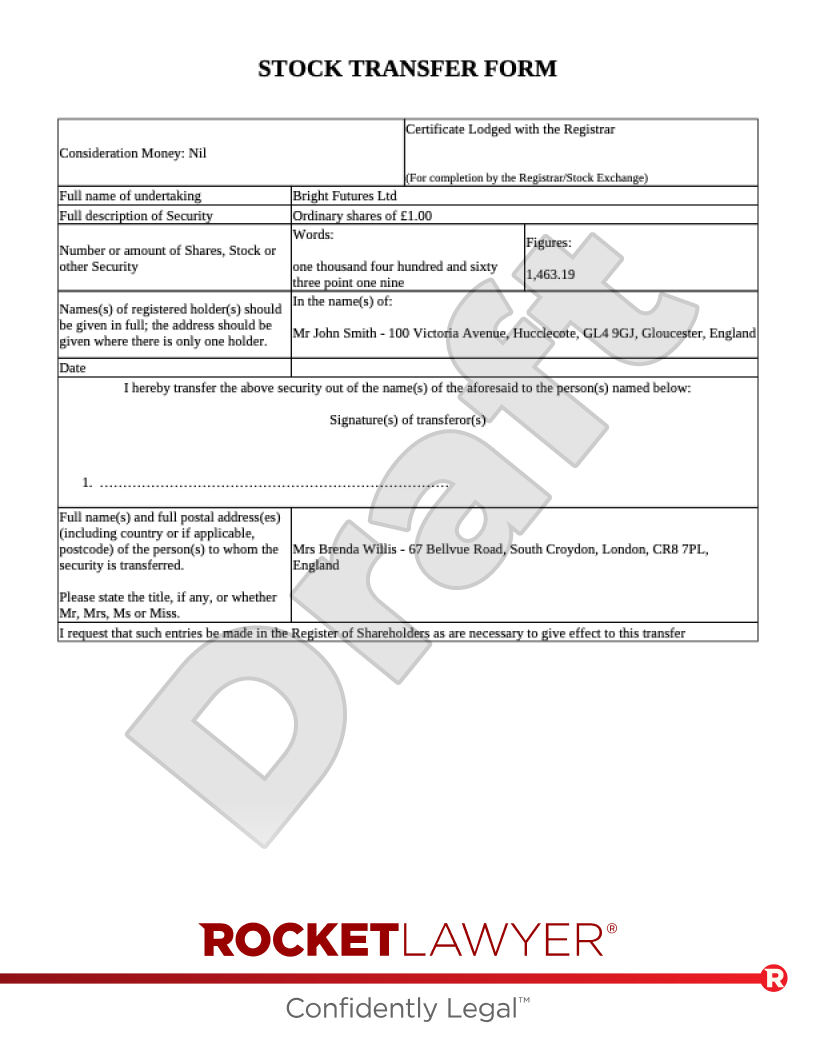 Stock Transfer Form document preview