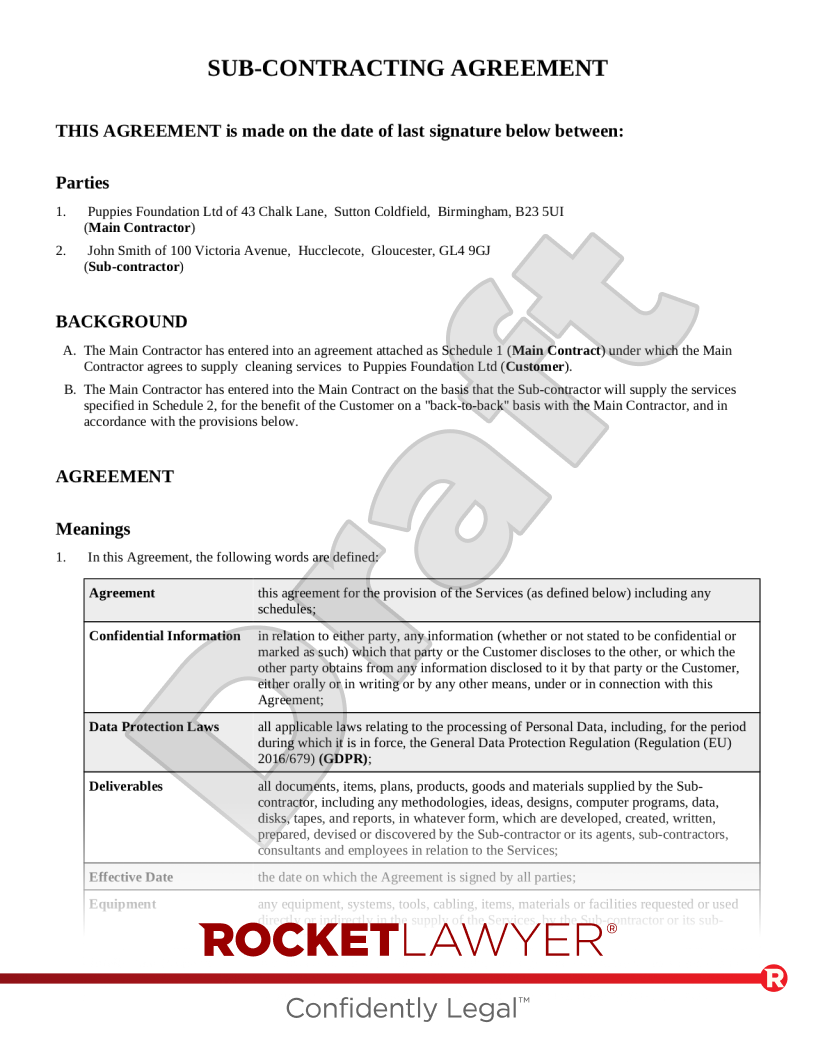 Subcontracting Agreement document preview