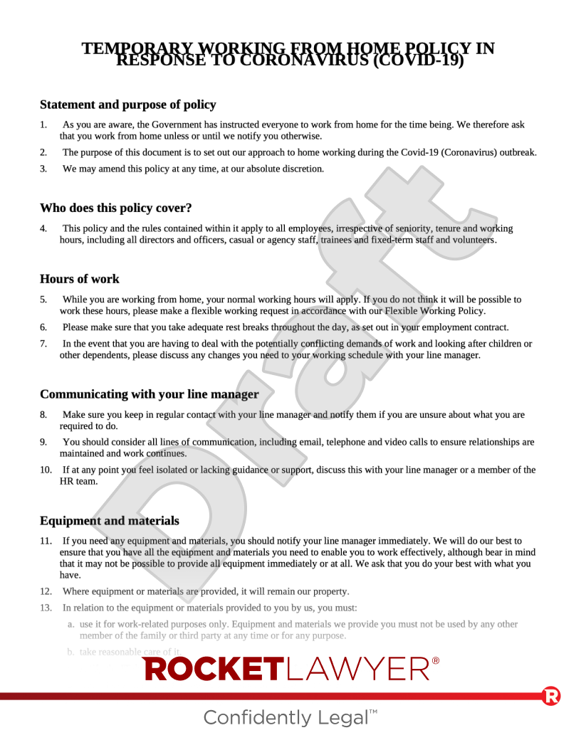 Temporary Working From Home Policy document preview