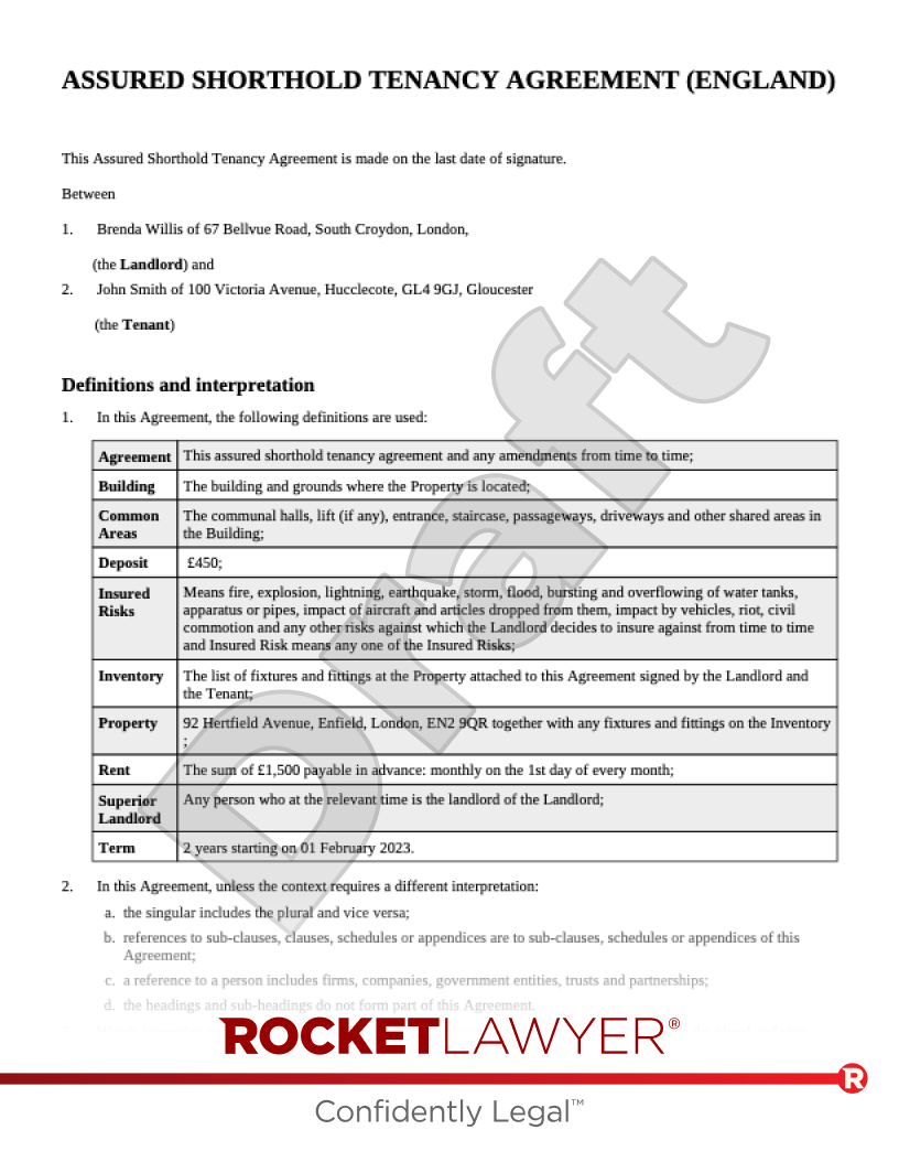 Tenancy Agreement Template Uk