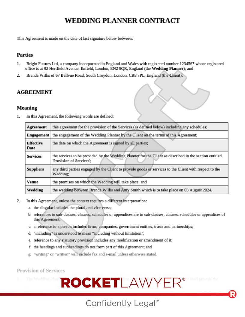 Wedding Planner Agreement document preview