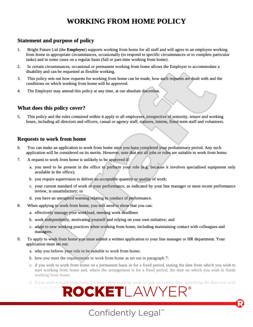 Working From Home Policy document preview