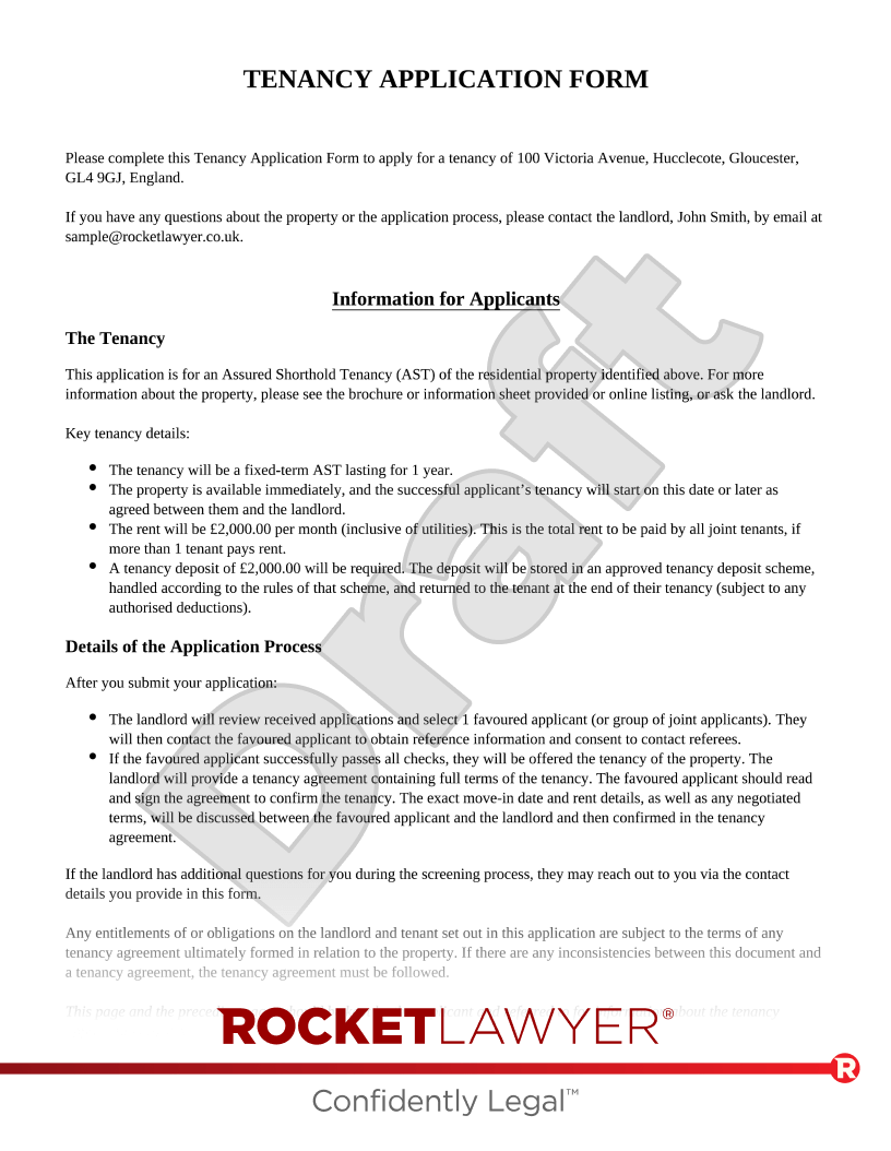 Make your Tenancy application form