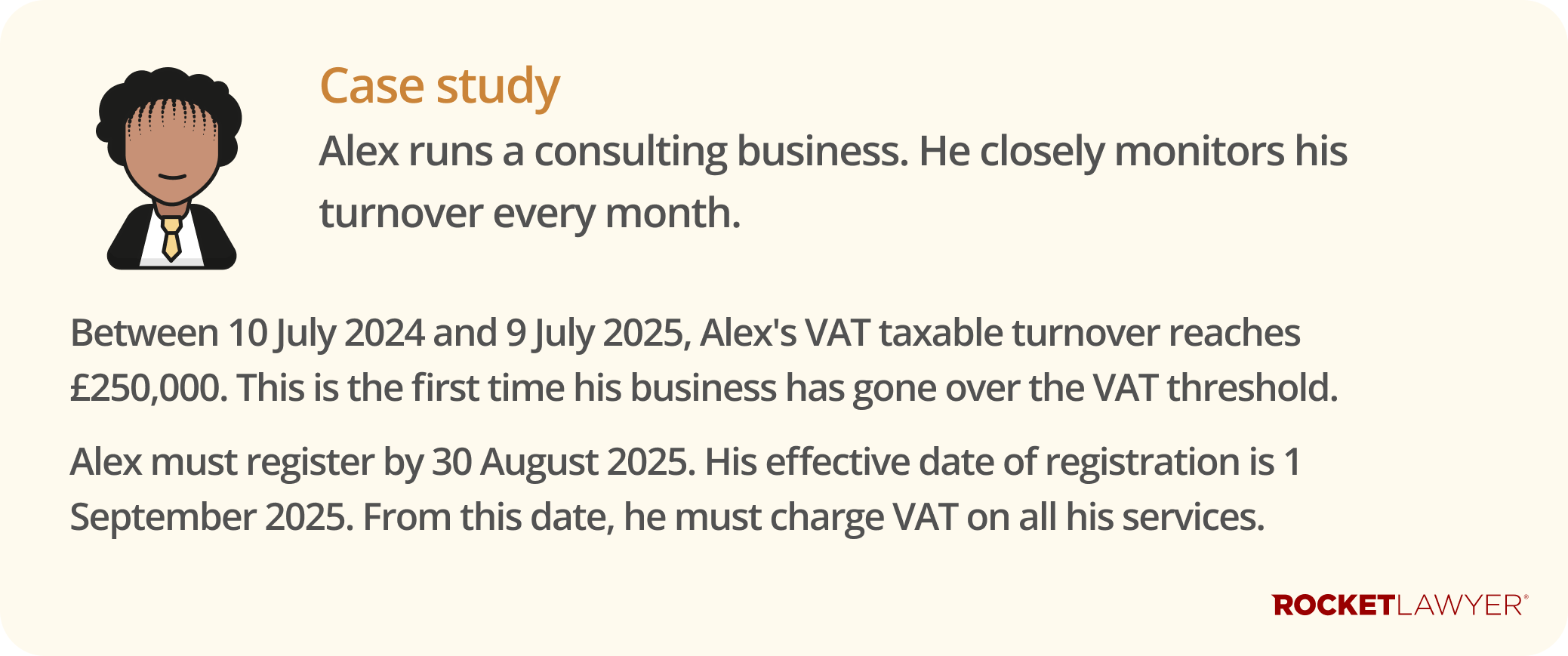 A case study infographic for when to register for VAT