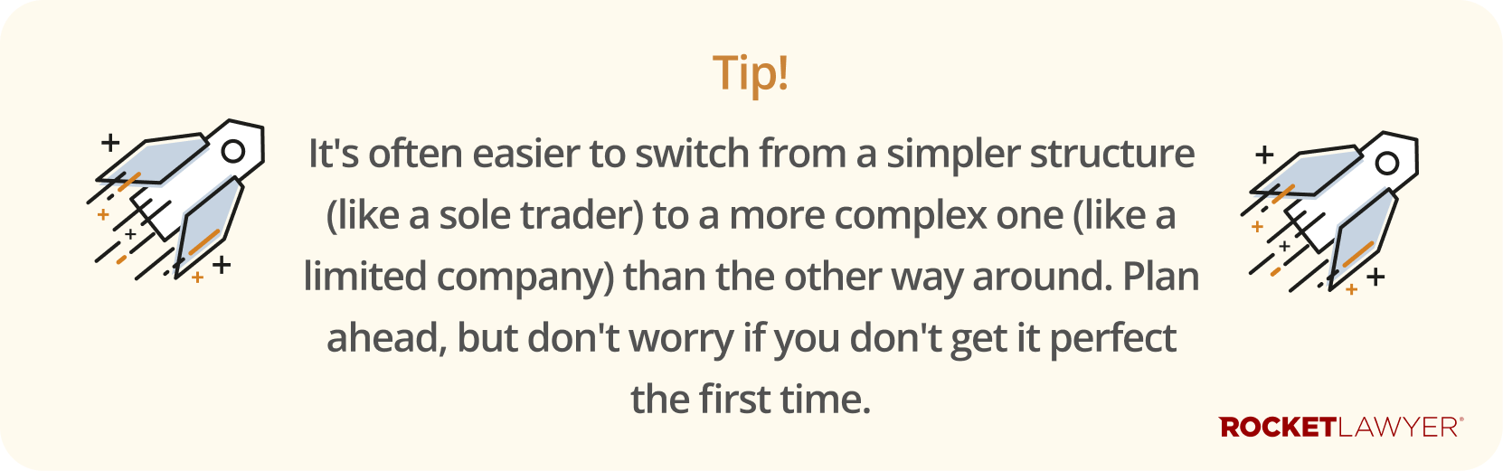 Infographic noting that it's easier to change from a simple buisness structure to a more complex one, than the other way around