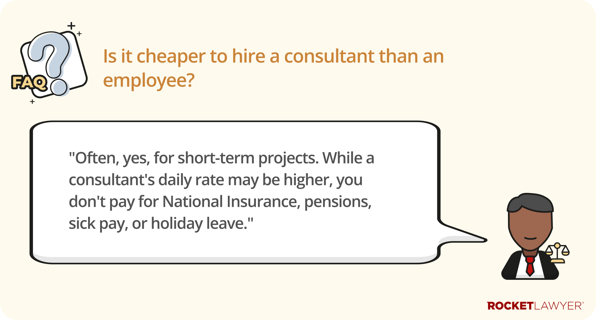 A Q&A infographic addressing whether it's cheaper to hire a consultant rather than employing someone