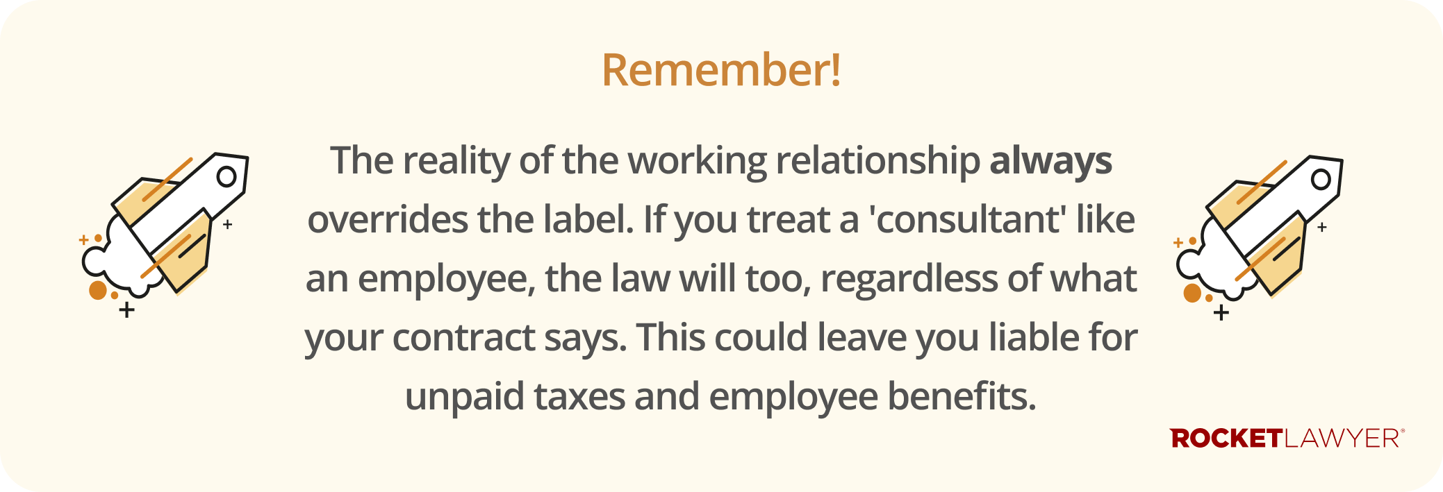 Infographic noting that the actual working relationship always overrides the label assigned to a consultant