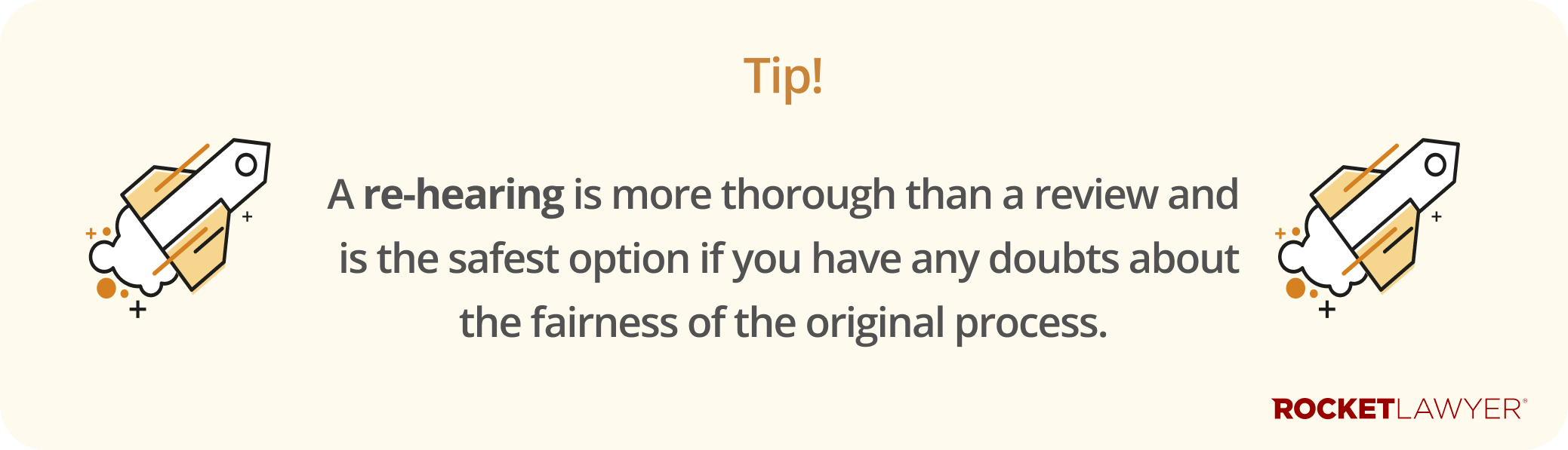Infographic noting that a re-hearing is more thorough than a review
