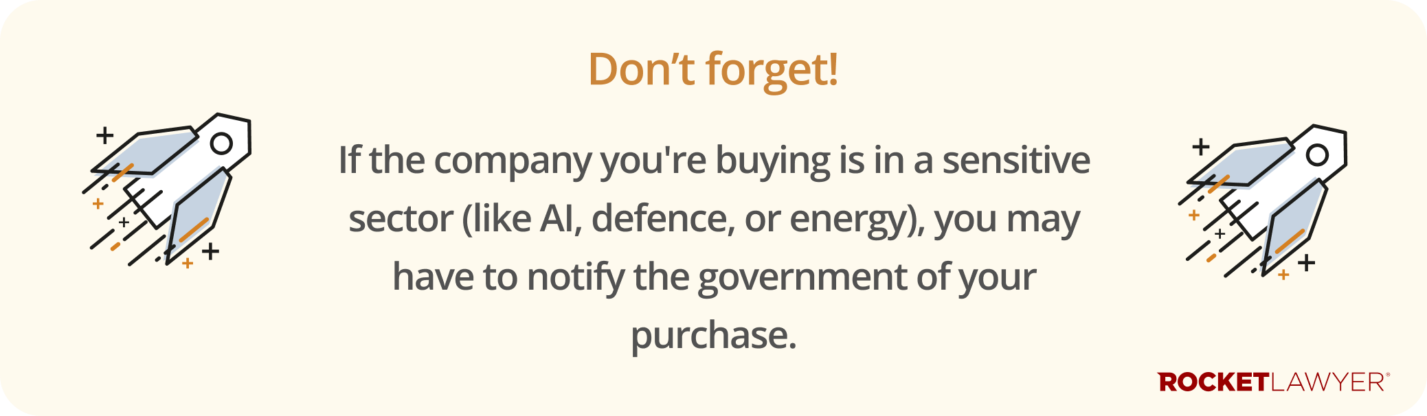 Infographic hihglighting that if you buy a company in a sensitive sector, like AI, you might need to let the government know of such purchase