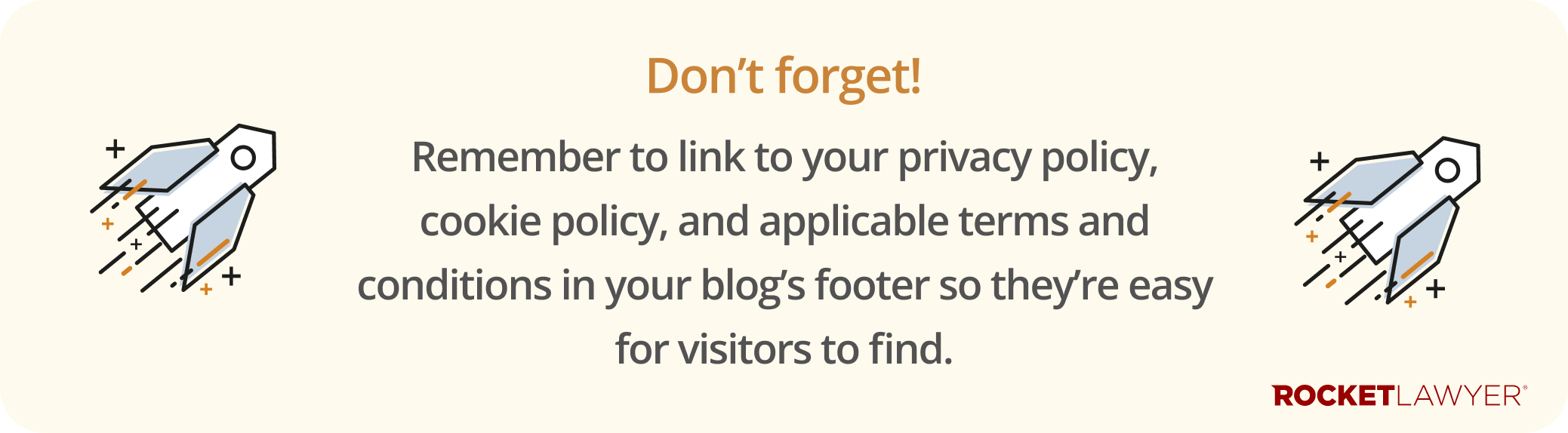 Infographic highlighting that privacy policies and such should be linked on the blog's footer so users can easily access them