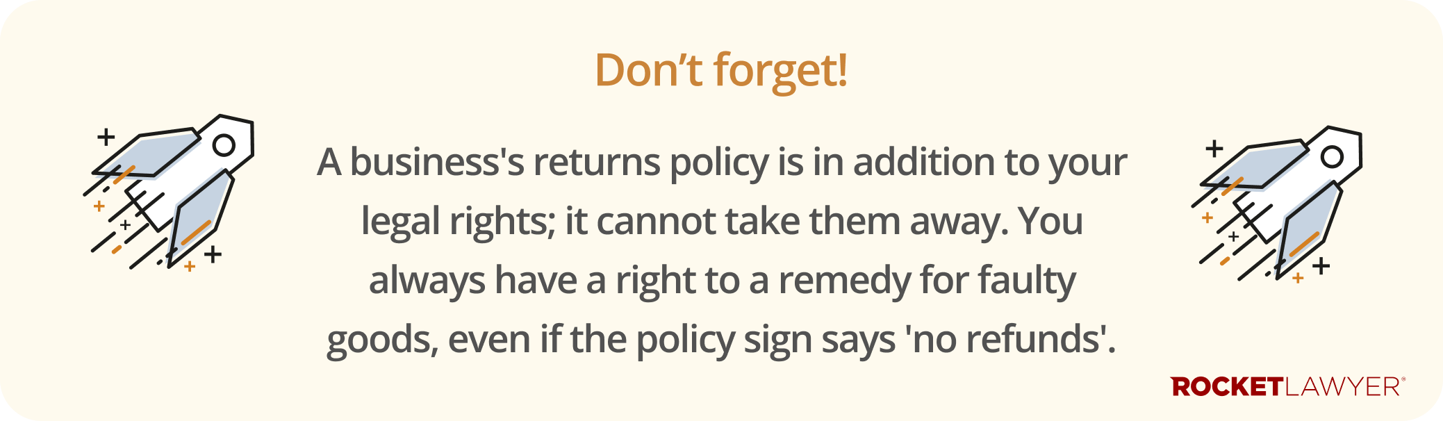 Infographic highlighting that a business' returns policy is an addition to the consumer rights, it cannot take them away even if it says no refunds