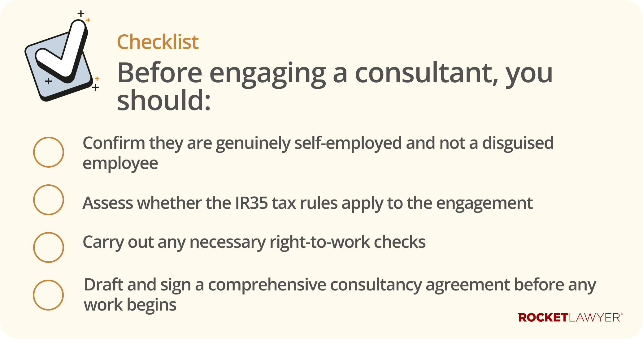 Checklist infographic for the steps to be taken before engaging a consultant