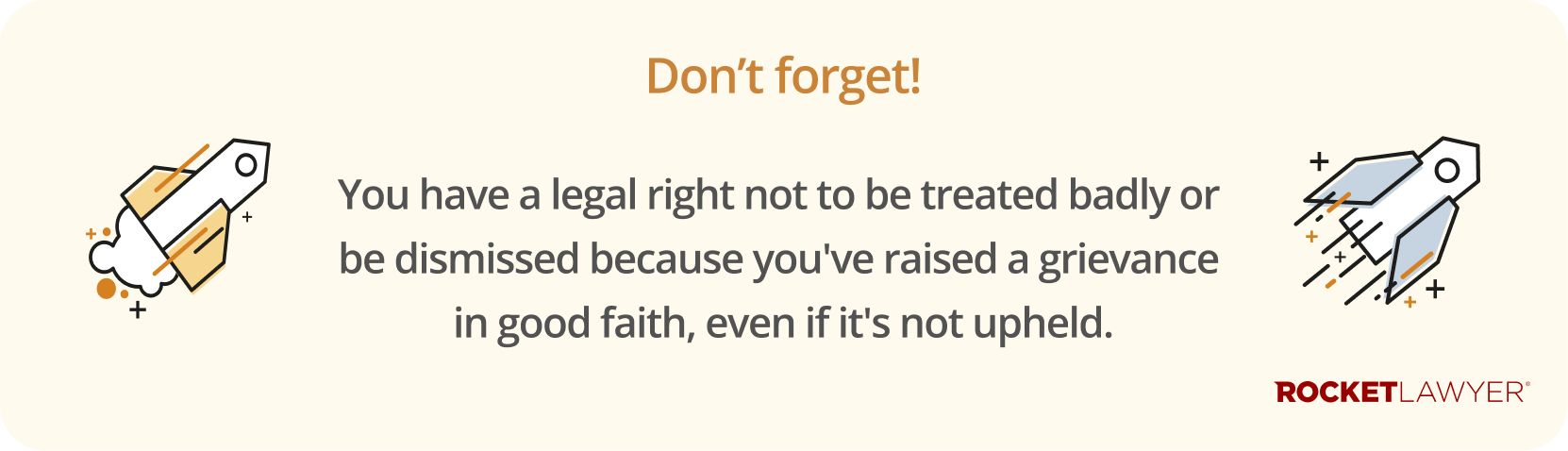 Infographic noting that employees have the right not to be treated badly or be dismissed because they raised a grievance