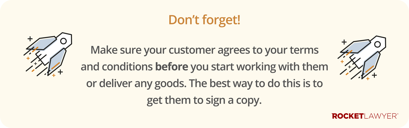 Infographic noting that you should get customers to accept your T&Cs before beginning any work for them