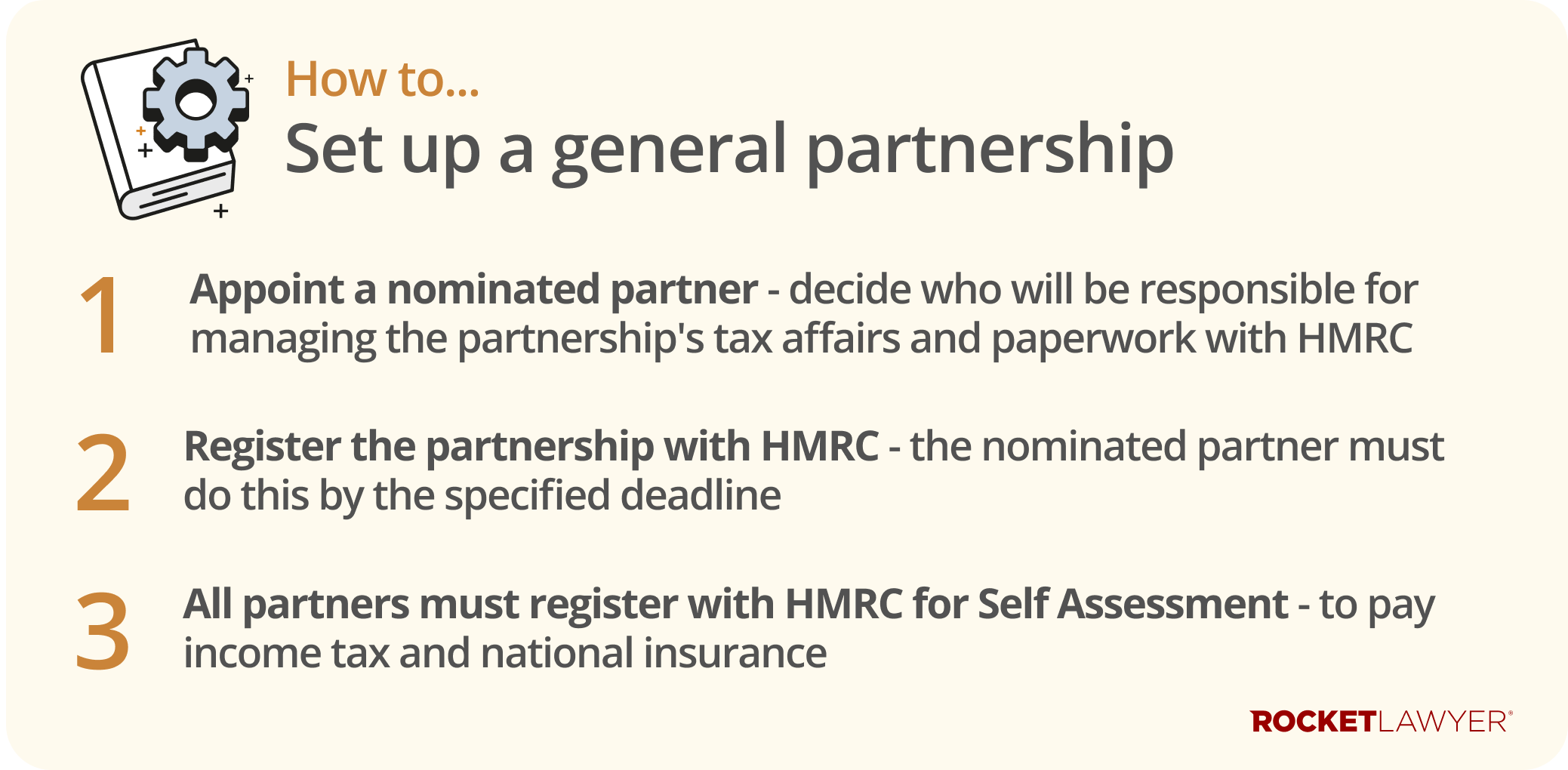 Infographic showing the three key steps to setting up a general partnership