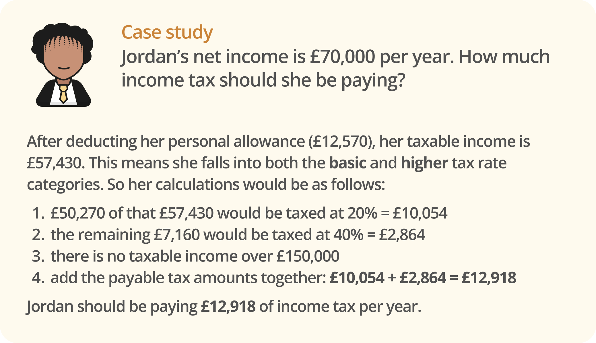 Infographic of a case study for an example of how income tax works for the 2025 to 2026 tax year
