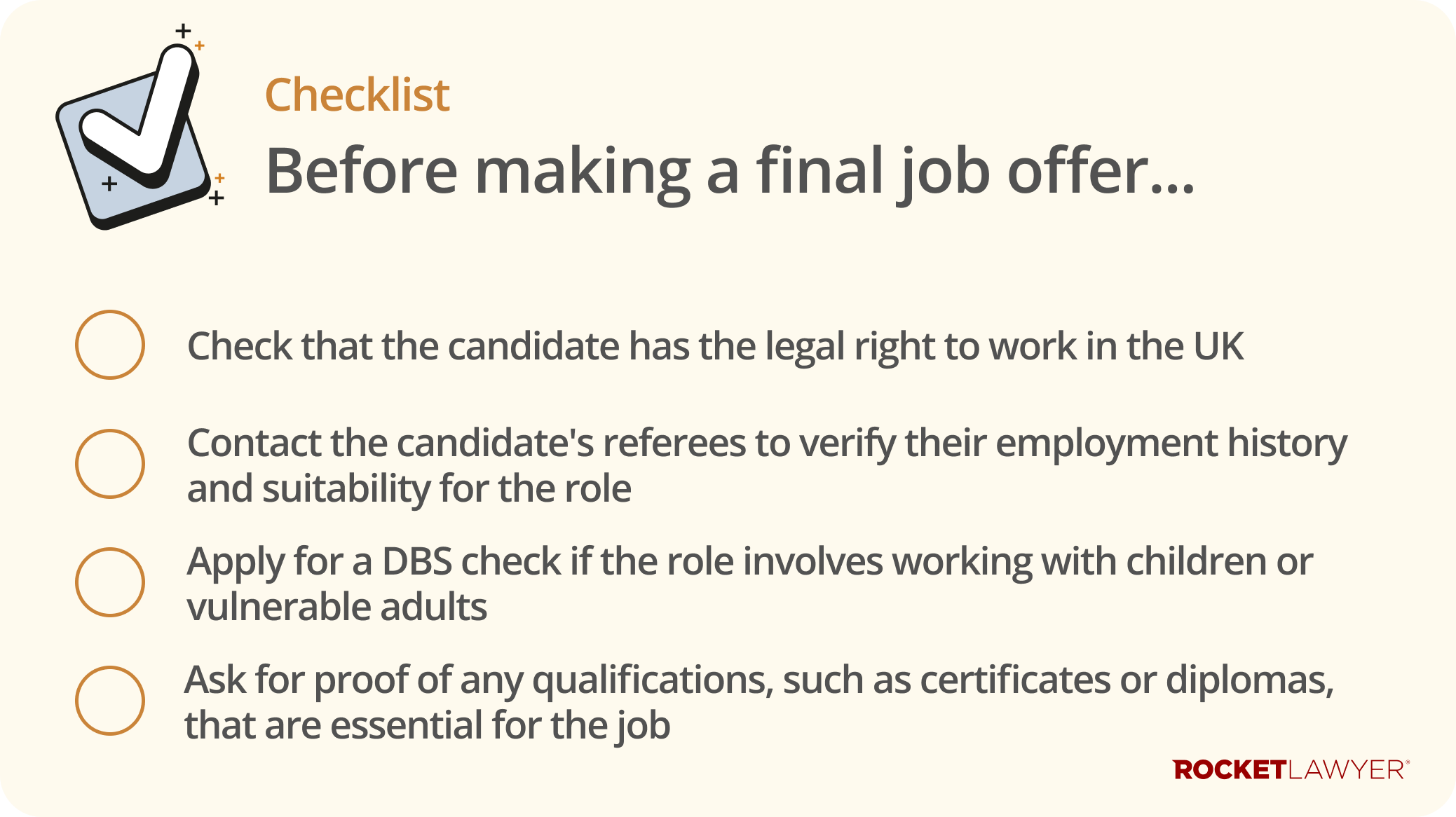 Infographic highlighting four important things to check about a potential employee before making an official job offer