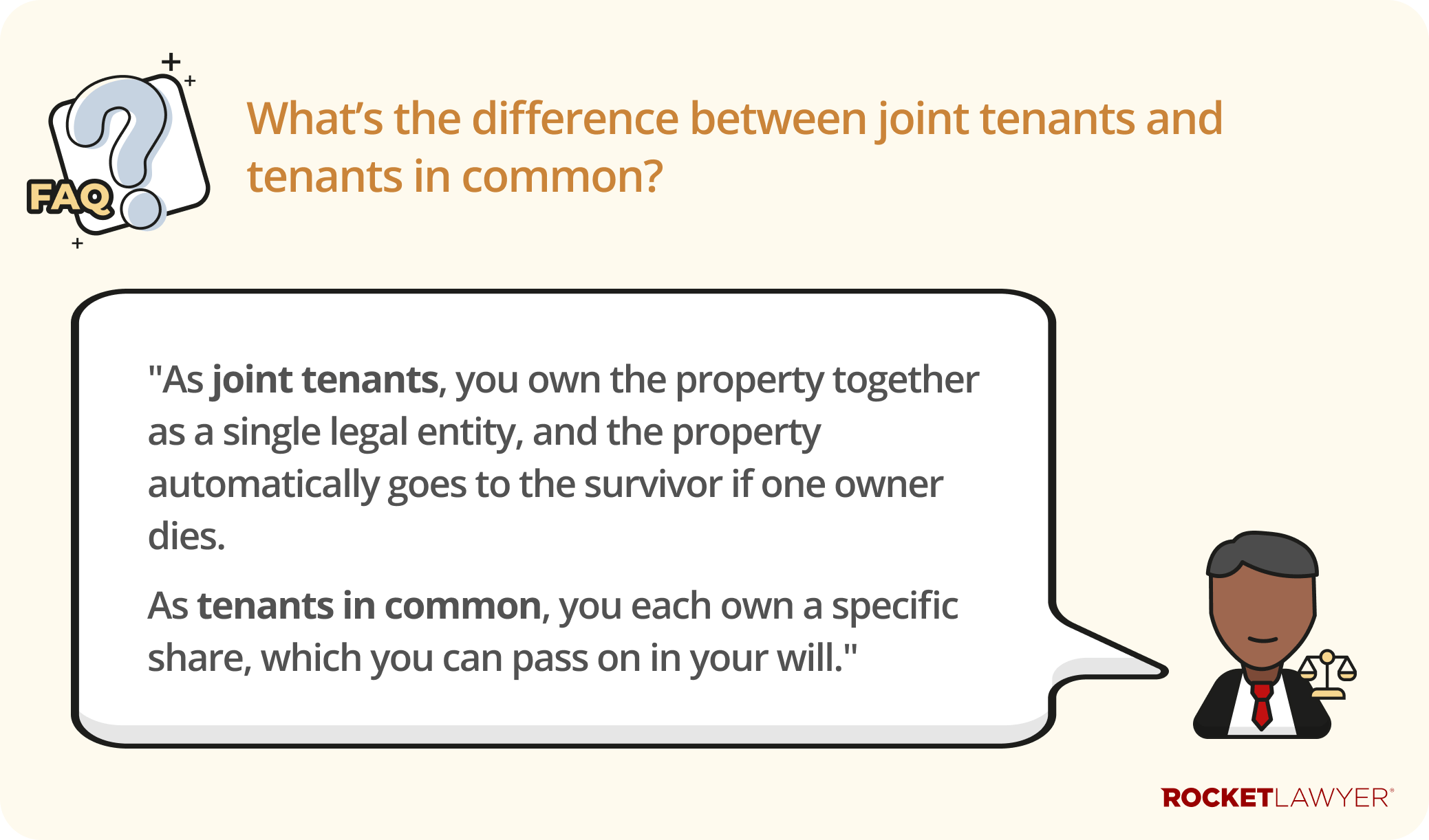 A Q&A infographic addressing what the difference between joint tenants and tenants in common is