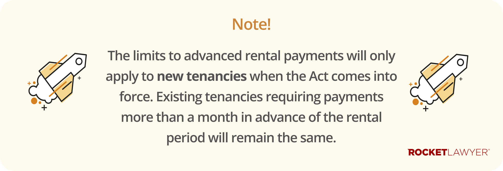 Infographic noting that limits of advanced rental payments will only apply to new tenancies once the Renters' Rights Act is in effect, existing tenancies with advanced payments will remain the same