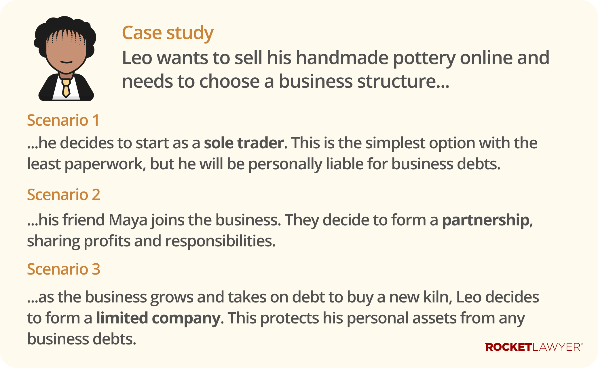 A case study infographic on different business structures for a micro-business