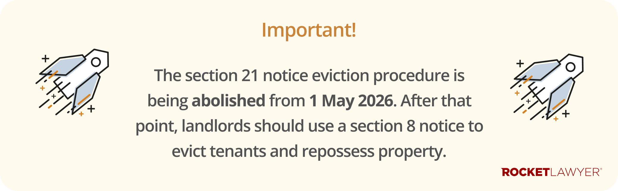 Infographic highlighting that section 21 notices are being abolished from 1 May 2026