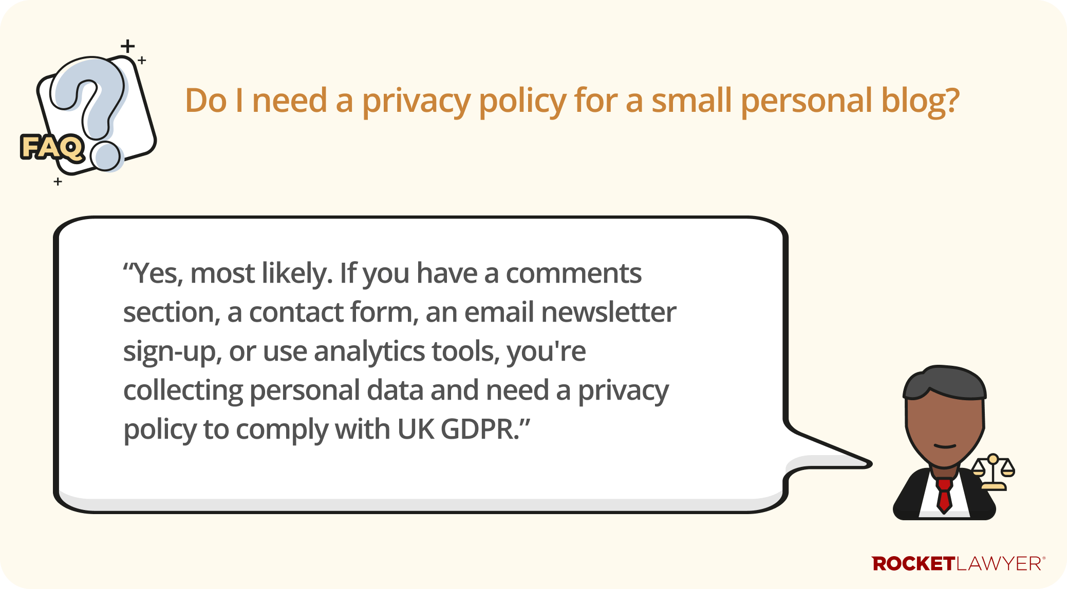 A Q&A infographic highlighting that having a privacy policy is important even for small personal blogs