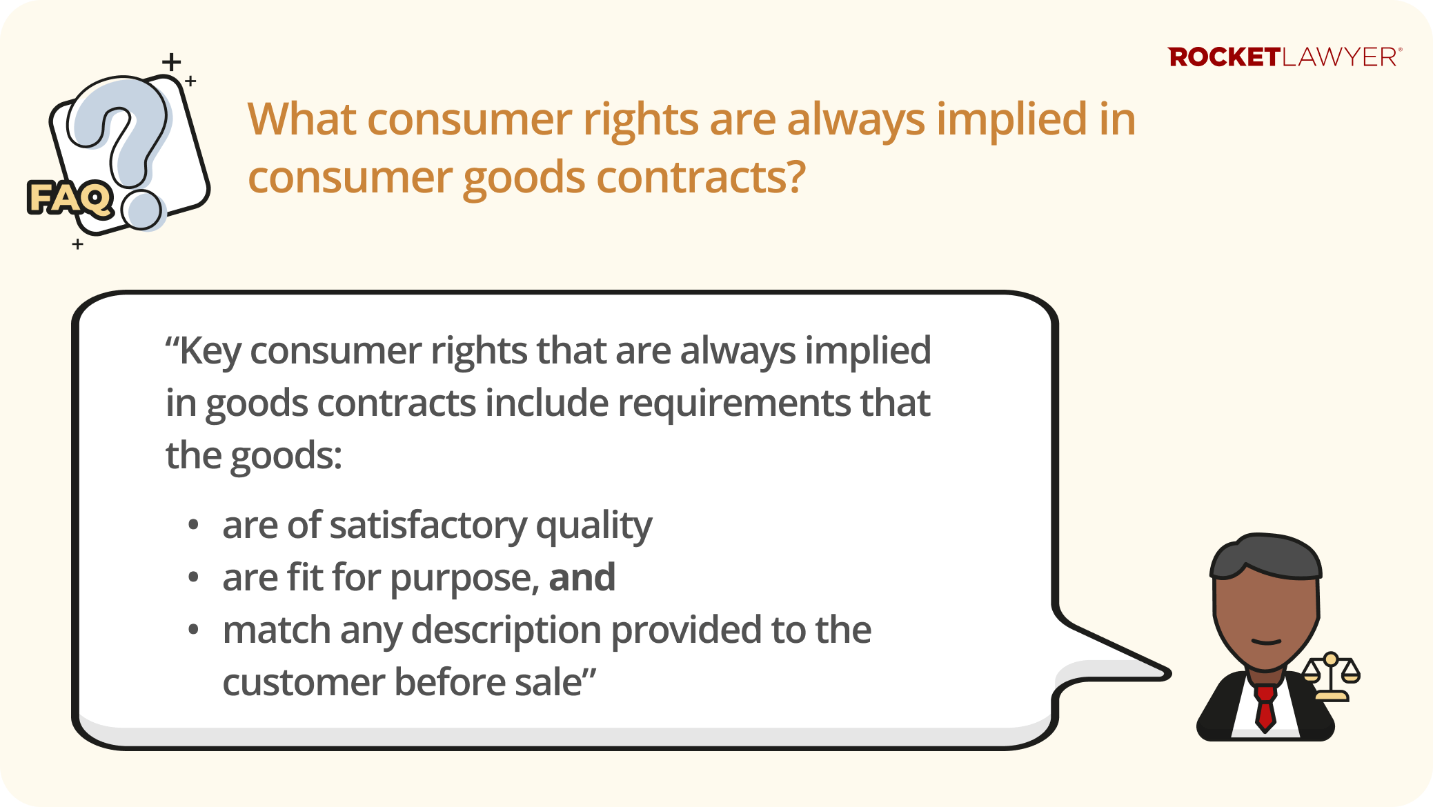 Infographic answering the question of What consumer rights are always implied into consumer goods contracts