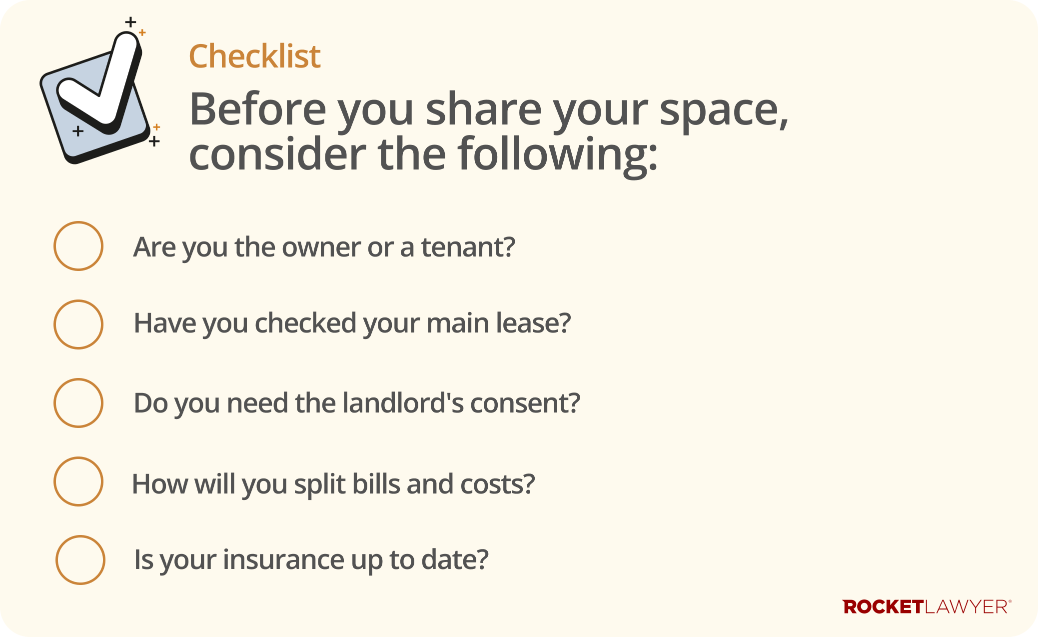 Checklist infographic for the steps to be taken before sharing an office space with someone
