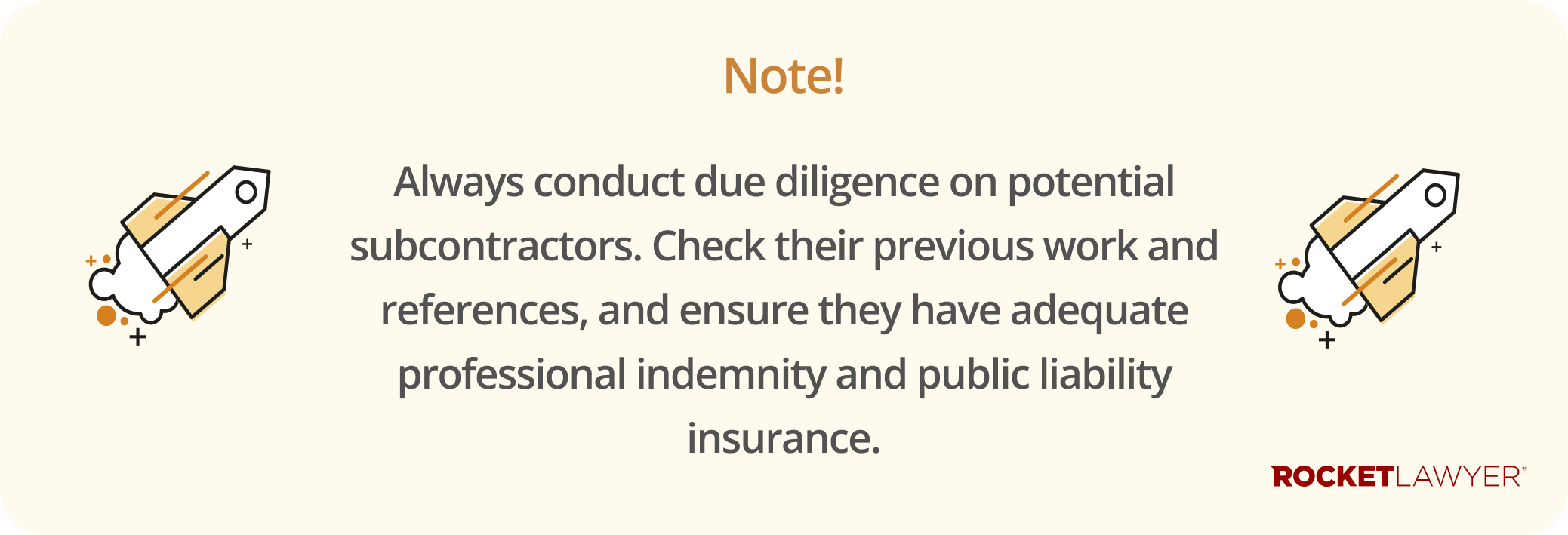 Infographic noting that contractors should always carry out due diligence on potential subcontractors