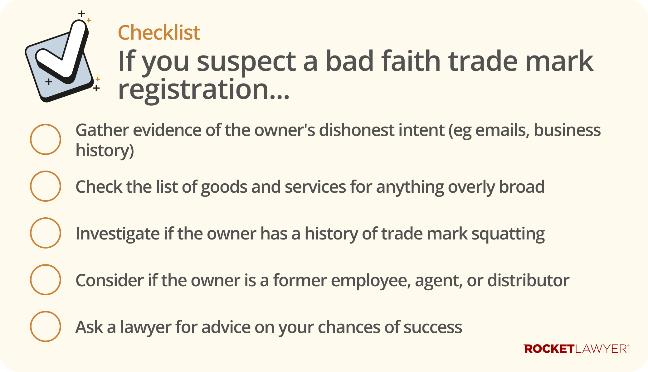 Infographic listing the steps to take if you suspect a trade mark has been registered in bad faith