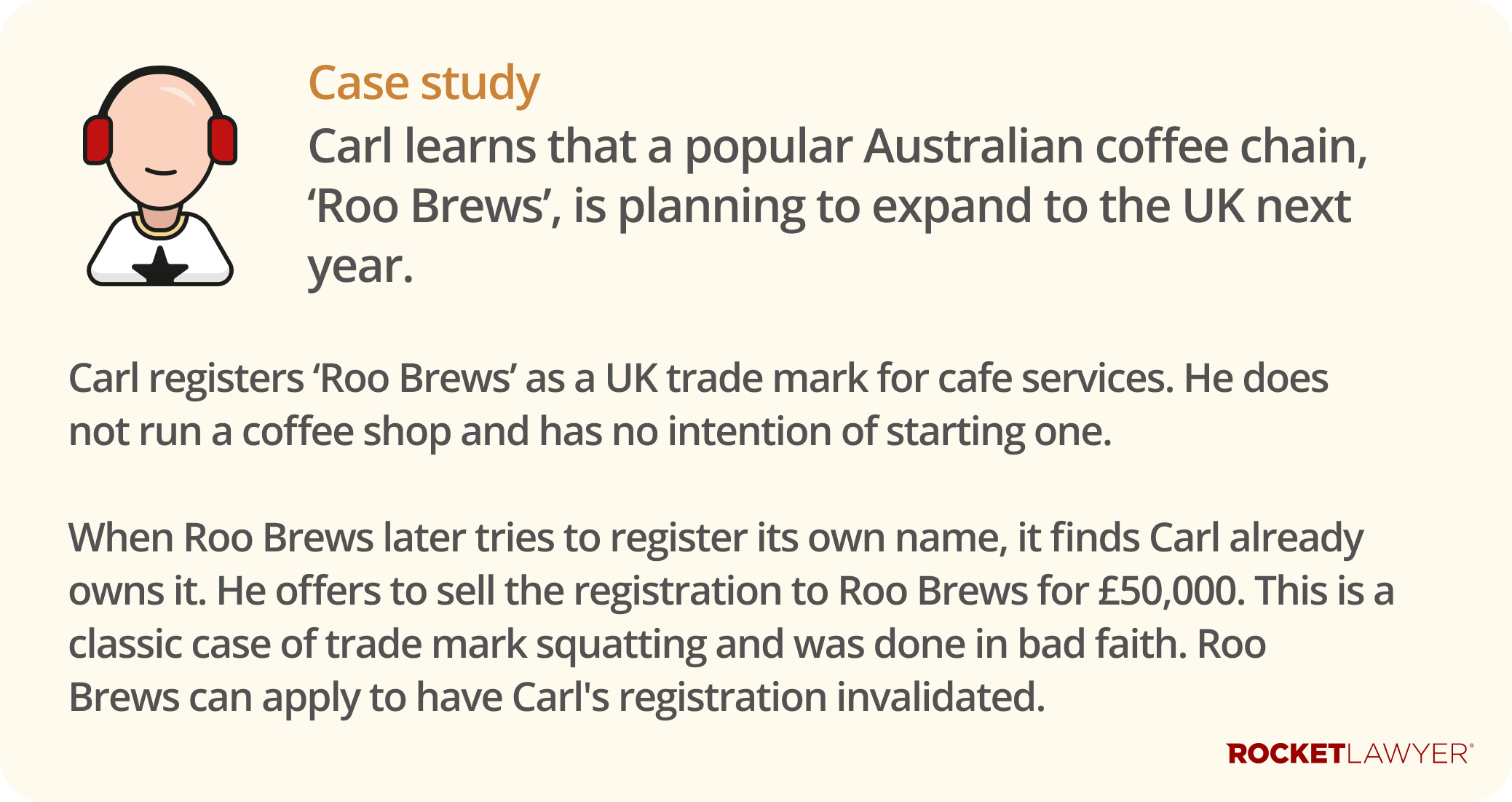 Infographic case study showcasing an example of trade mark squatting