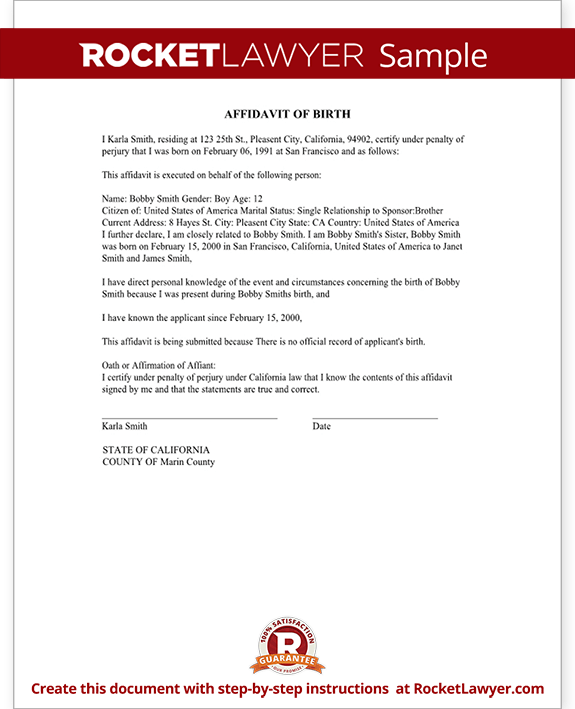 Affidavit of Birth Form Birth Certificate Affidavit Sample, Template