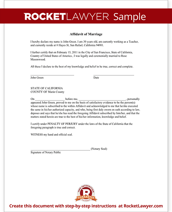 Sample Affidavit of Marriage Sample Affidavit of Marriage