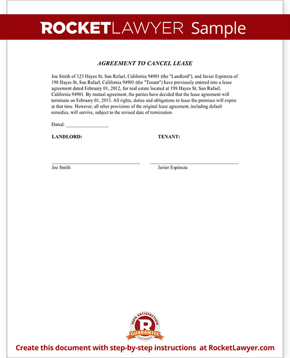 Sample Agreement to Cancel Lease Sample Agreement to Cancel Lease